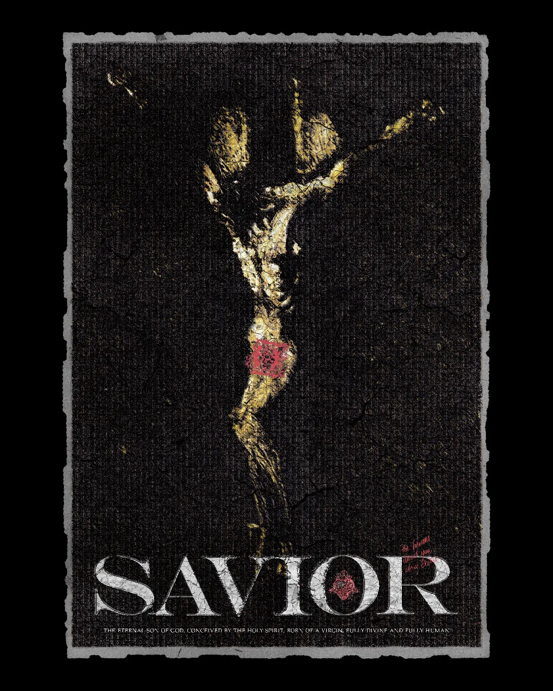 Jesus represented in an almost vile manner with the inscription 'Savior' below